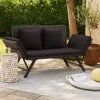 Hivvago Outdoor Loveseat Bench, Black Fabric Cushions, Rattan, Steel, 51 Inch In Black