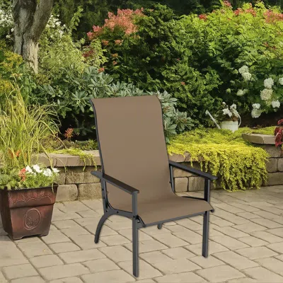 Hivvago Outdoor Metal Frame Adirondack Chair With Tall Backrest For Garden Or Porch In Brown
