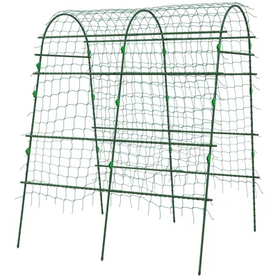 Hivvago Outdoor Metal Garden Trellis With Climbing Net, Arch A-frame 57"x66"x81"