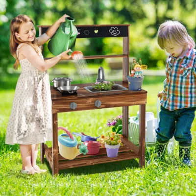 Hivvago Outdoor Mud Kitchen For Kids With Rotatable Faucet And Removable Sink-natural