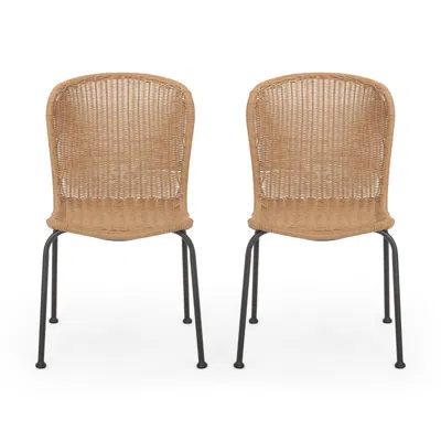 Hivvago Outdoor Patio Chair Set Of 2, Rattan Light Brown Wicker Weave, Scrolled