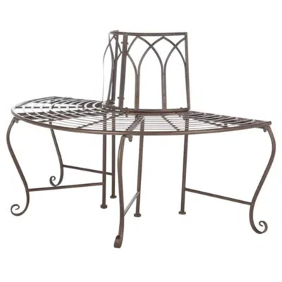 Hivvago Outdoor Patio Garden Rustic Bronze Brown Wrought Iron Half-circle Tree Bench