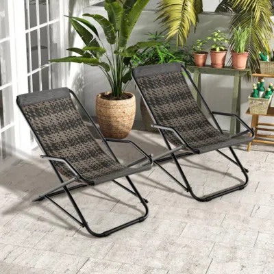 Hivvago Outdoor Patio Pe Wicker Rocking Chair With Armrests And Metal Frame-gray In Black
