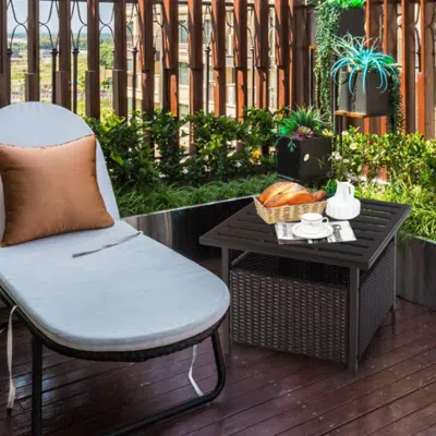 Hivvago Outdoor Patio Rattan Wicker Steel Side Deck Table In Blue