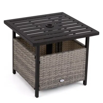 Hivvago Outdoor Patio Rattan Wicker Steel Side Deck Table-gray