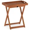 Hivvago Outdoor Patio Solid Wood Tray Table With Removable Top No Assembly Required In Brown