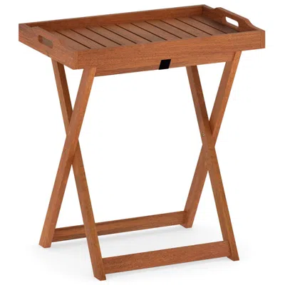 Hivvago Outdoor Patio Solid Wood Tray Table With Removable Top No Assembly Required In Brown