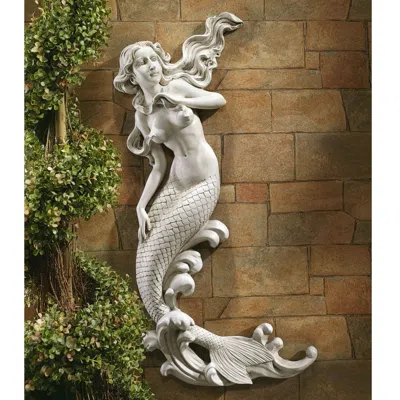 Hivvago Outdoor Patio Wall Decor Mermaid Wall-mounted Garden Statue In White
