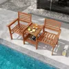 Hivvago Outdoor Patio Wood 2-seat Conversation Set With Coffee Table And Umbrella Hole