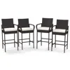 Hivvago Outdoor Pe Rattan Cushioned Barstool Set With Armrests