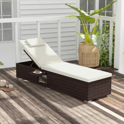 Hivvago Outdoor Pe Rattanchaise Lounge With 6-level Backrest-navy In Brown