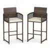 Hivvago Outdoor Pe Wicker Bar Stools Set Of 2 Patio Bar Height Chairs With Cushions-white