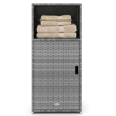 Hivvago Outdoor Pe Wicker Storage Cabinet With Door And Open Compartment For Patio