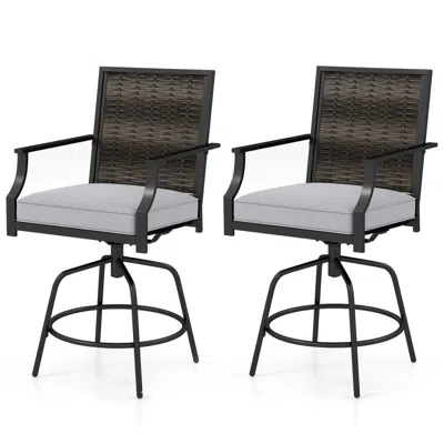 Hivvago Outdoor Pe Wicker Swivel Bar Stools Set Of 2 Counter Height Patio Chairs With Back-grey