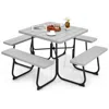 Hivvago Outdoor Picnic Table With 4 Benches And Umbrella Hole-green
