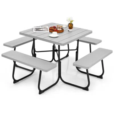 Hivvago Outdoor Picnic Table With 4 Benches And Umbrella Hole-green