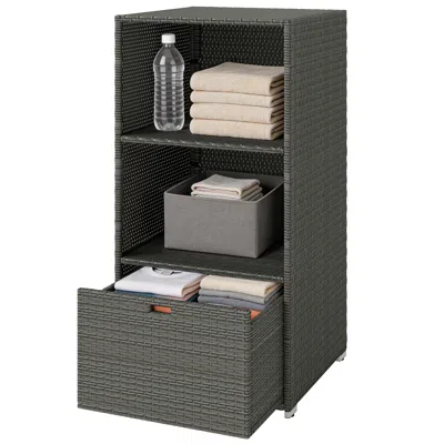 Hivvago Outdoor Pool Towel Rack With Storage Drawer In Gray