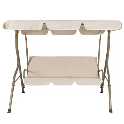 Hivvago Outdoor Porch Swing Patio Deck Glider With Canopy In Beige In White