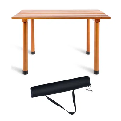 Hivvago Outdoor Portable Roll-up Folding Wood Patio Table With Carry Bag In Neutral