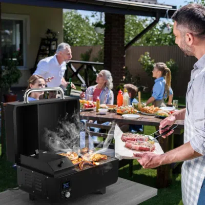 Hivvago Outdoor Portable Tabletop Pellet Grill And Smoker With Digital Control System For Bbq-red In Black