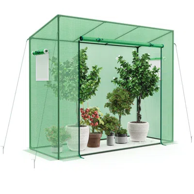 Hivvago Outdoor Portable Walk-in Greenhouse With Pe Cover Heavy-duty Metal Frame Roll-up Zipper Door