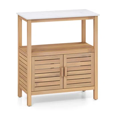 Hivvago Outdoor Potting Bench Acacia Wood Garden Potting Table Planting Work Bench Station With Louvered Doo