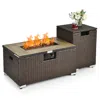 Hivvago Outdoor Propane Fire Pit With Side Table Tank Holder In Brown Pe Rattan In Brown
