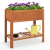 Hivvago Outdoor Raised Garden Bed Fir Wood Planter Box With Bottom Storage Shelf And Protective Liner-brown