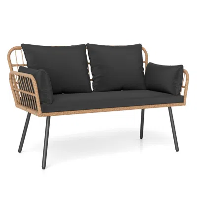 Hivvago Outdoor Rattan 2-seat Chair With Seat Back Cushions And Heavy-duty Metal Legs