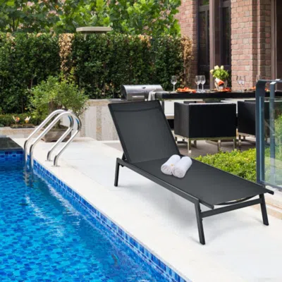 Hivvago Outdoor Reclining Chaise Lounge Chair With 6-position Adjustable Back-black