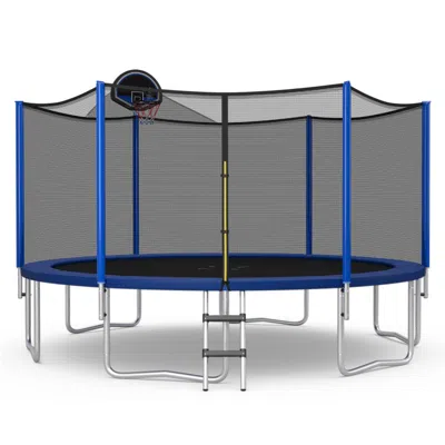 Hivvago Outdoor Recreational Trampoline With Enclosure Net In Blue