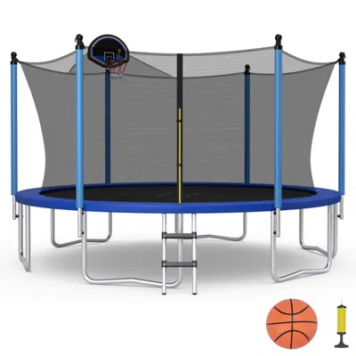 Hivvago Outdoor Recreational Trampoline With Ladder And Enclosure Net In Gray