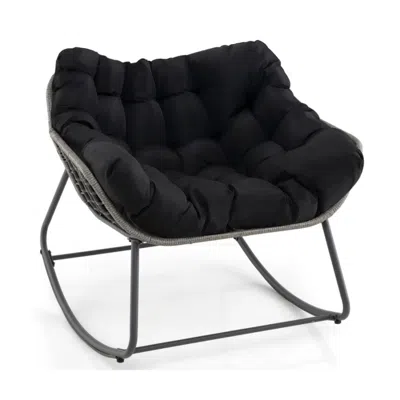 Hivvago Outdoor Rocking Chair Oversized Patio Pe Wicker Egg Chair With Cushion In Black