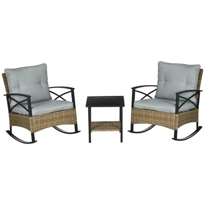 Hivvago Outdoor Rocking Chair Set With Cushioned Seating And Table In Brown