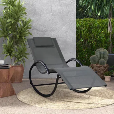 Hivvago Outdoor Rocking Lounge Chair With Removable Headrest-gray
