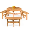 Hivvago Outdoor Round Wood Picnic Table Bench Set With Umbrella Hole - Seats 6 In Brown