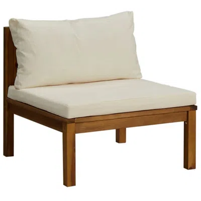 Hivvago Outdoor Sectional Modular Armless Sofa Seat, Cream, Acacia Wood