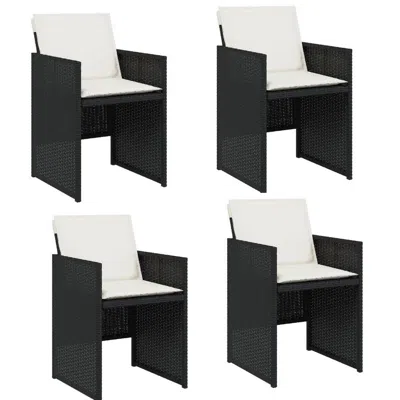 Hivvago Outdoor Set Of 4 With White Cushions, Black Rattan Woven Frame