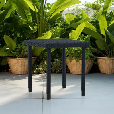 Hivvago Outdoor Side End Tea Table, 16 Inch Steel, Square Black Poly Rattan