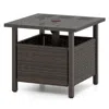 Hivvago Outdoor Side Table All-weather Pe Wicker Patio Table With Umbrella Hole-brown In Gray