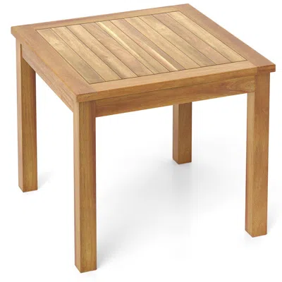 Hivvago Outdoor Side Table Teak Wood End Table Square Patio Snack Coffee Table