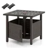 Hivvago Outdoor Side Table With 1.93" Umbrella Hole All-weather Pe Wicker Patio Umbrella Table