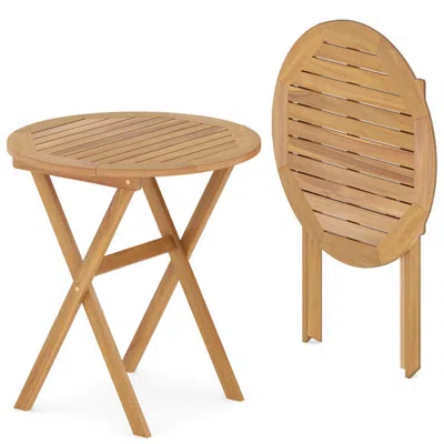 Hivvago Outdoor Side Table With Slatted Tabletop And X-shaped Structure In Brown