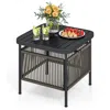 Hivvago Outdoor Side Table With Umbrella Hole And Storage Shelf In Black