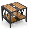 Hivvago Outdoor Side Table With Umbrella Hole And Storage Shelf For Porch In Brown