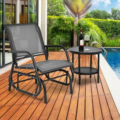 Hivvago Outdoor Single Swing Glider Rocking Chair With Armrest-brown In Black