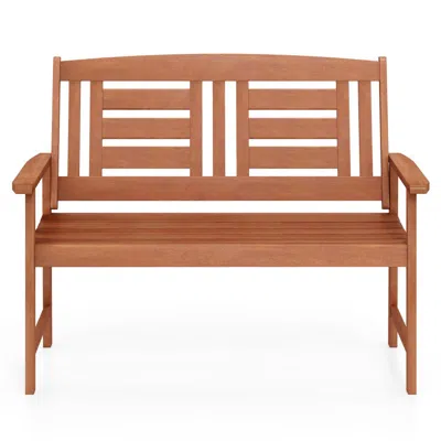 Hivvago Outdoor Solid Wood Loveseat Hardwood 2-seat Bench With Inclined Backrest And Slatted Seat In Brown