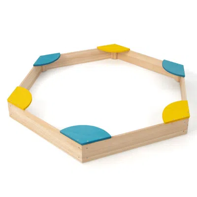 Hivvago Outdoor Solid Wood Sandbox With 6 Built-in Fan-shaped Seats In Neutral