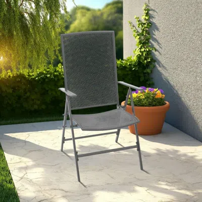 Hivvago Outdoor Stackable Reclining Chair Set Of 2, Dark Gray Mesh Steel Frame