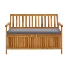 Hivvago Outdoor Storage Bench, Brown Solid Acacia Wood, Gray Fabric, 47 Inch In Brown